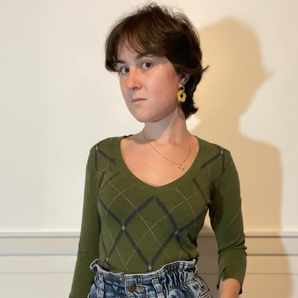 Vintage green argyle v-neck - Picture 10 of 12